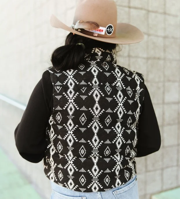 Black-White Aztec Puffer Vest - Image 3