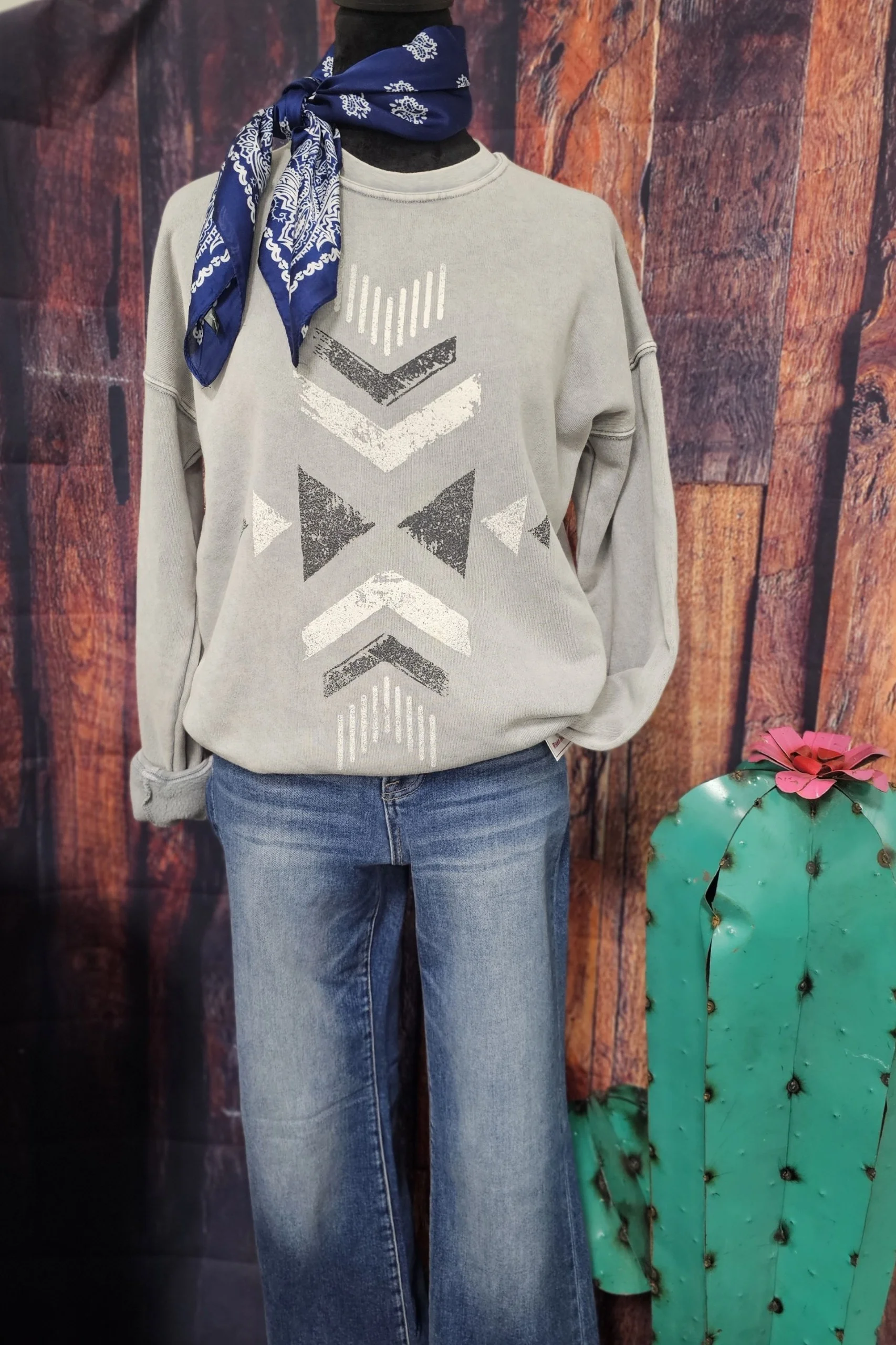 Aztec Chevron Tribal Mineral Wash Sweatshirt - Image 2