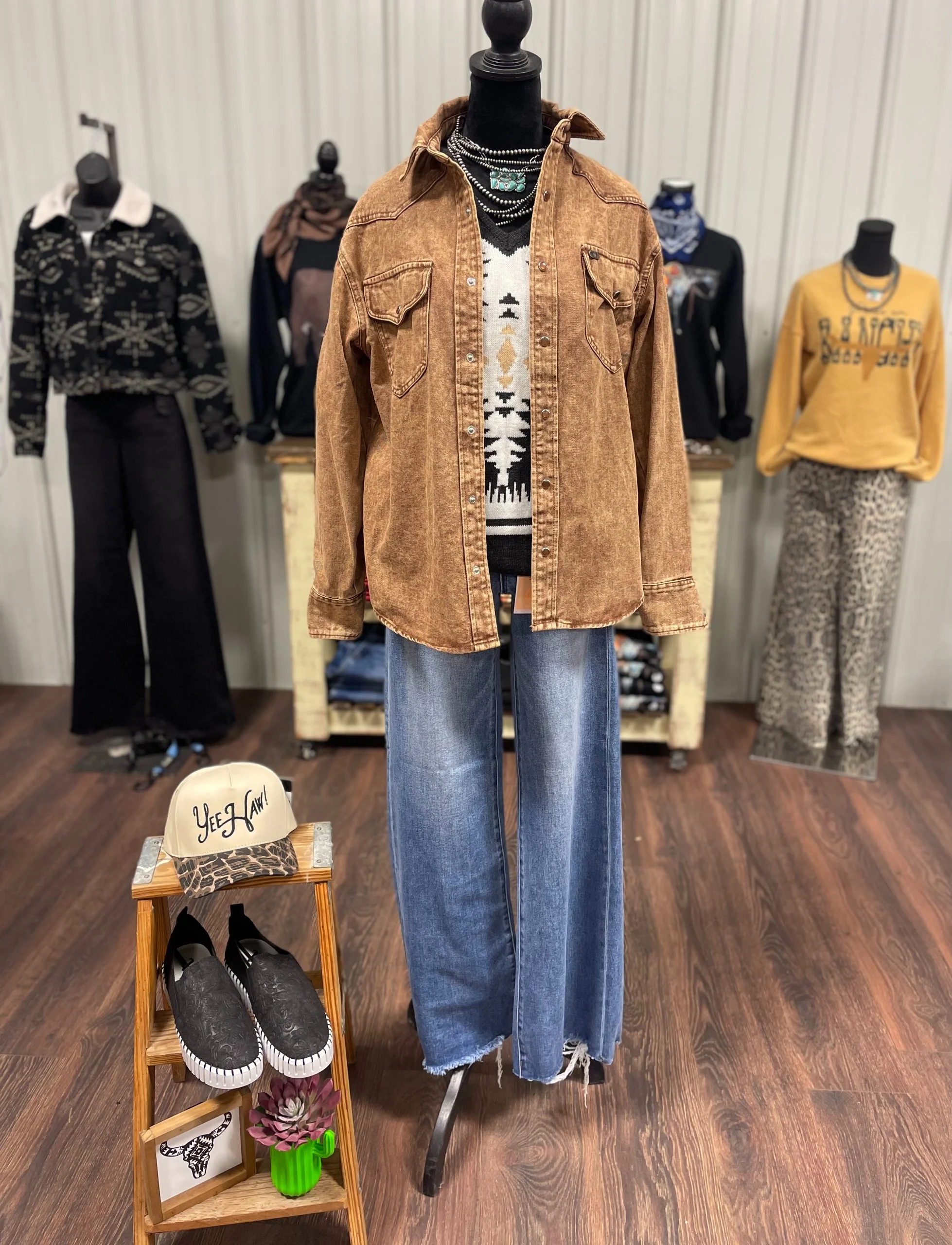 Distressed Brown Jean Jacket - Image 2
