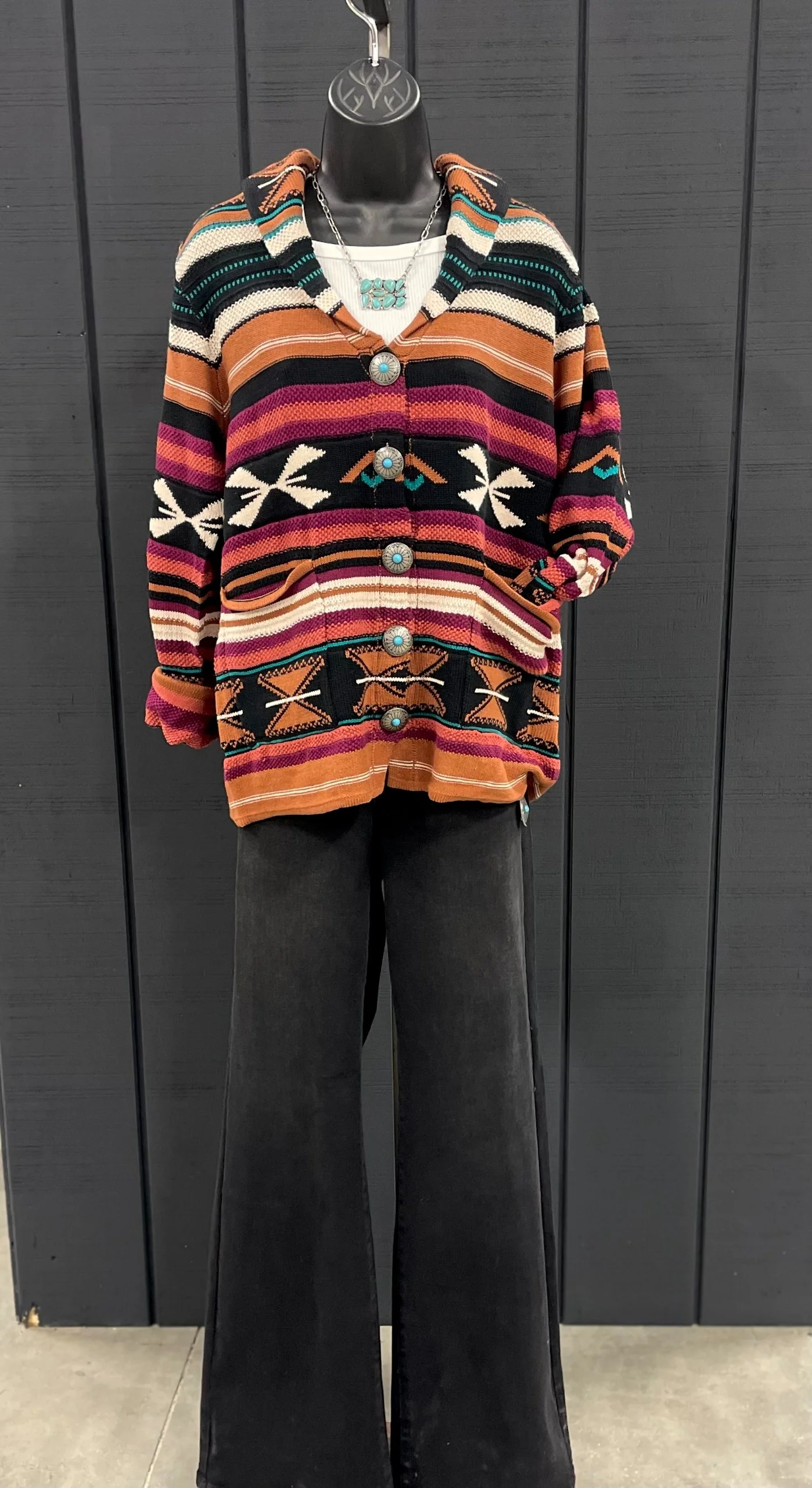 Southwest Cardigan, Purple-Orange - Image 2