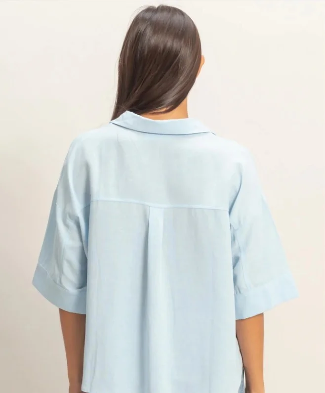 Button Up Collared Short Sleeve-Ice Blue - Image 3