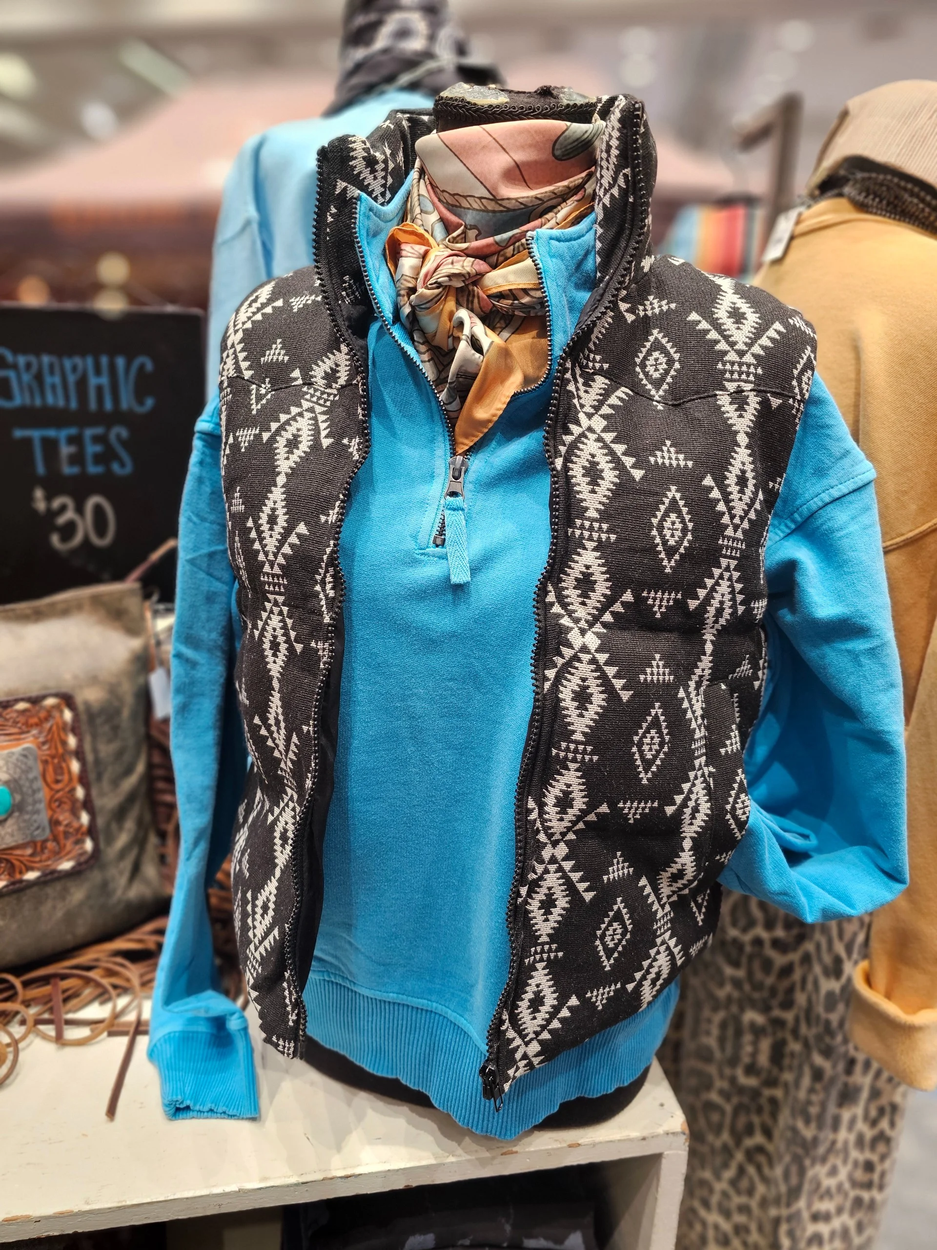 Black-White Aztec Puffer Vest - Image 2