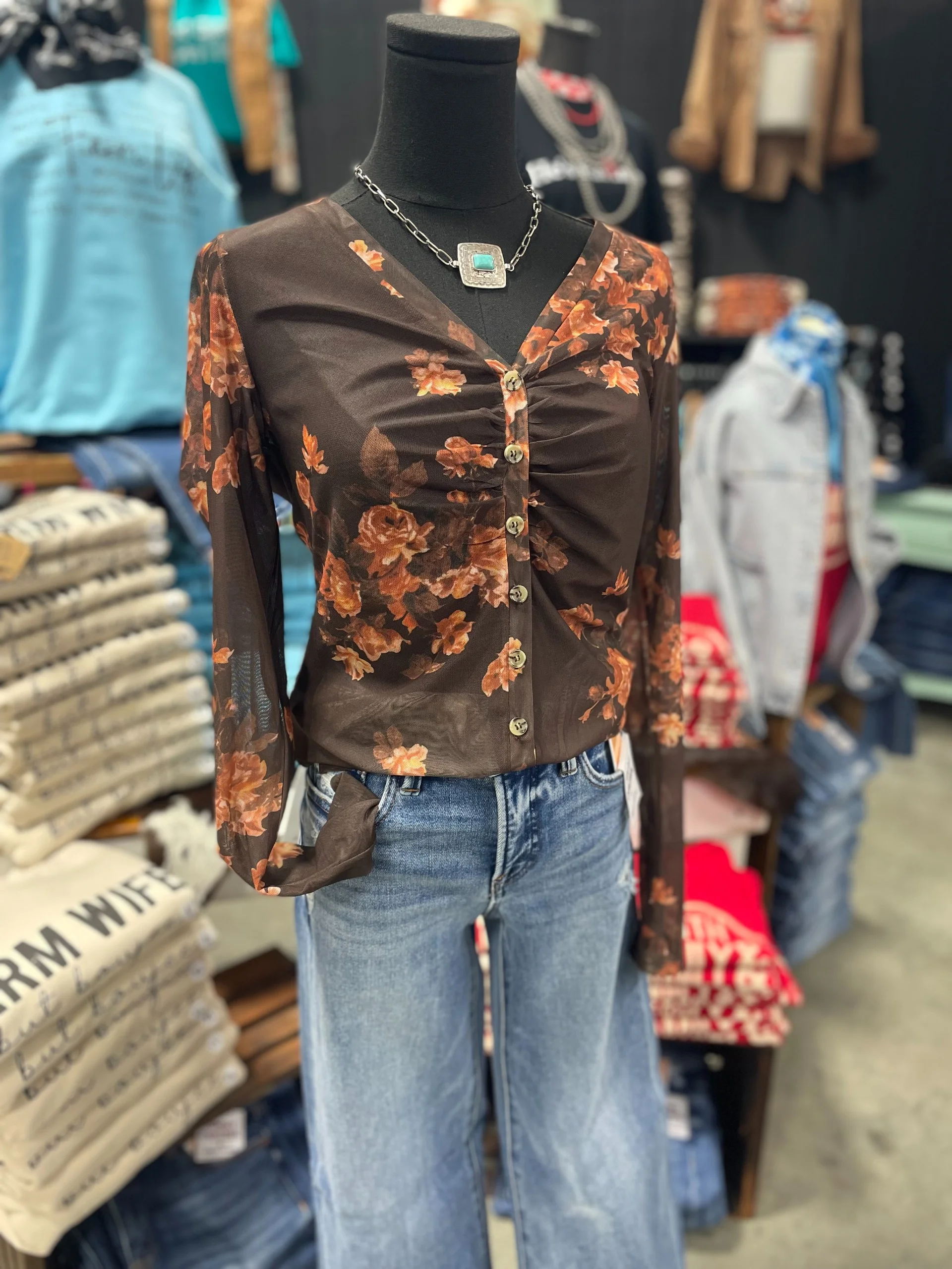 Floral Mesh Button-Up Top - Image 2