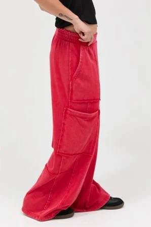 Mineral Wash Wide Leg Cargo Pants-BLACK - Image 3