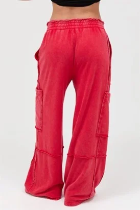 Mineral Wash Wide Leg Cargo Pants-BLACK - Image 2