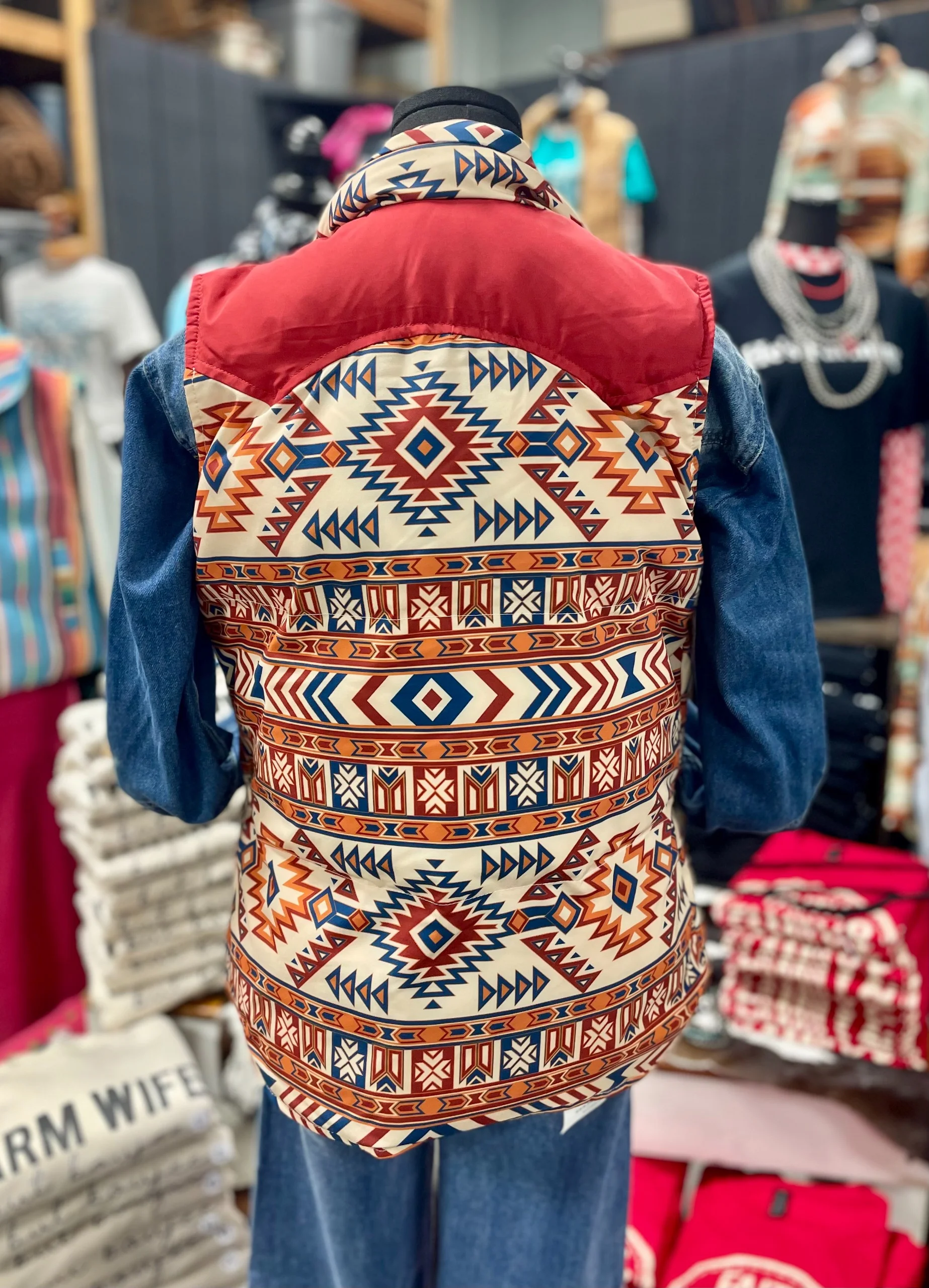 Aztec Puffer Vest- Red/Blue - Image 3