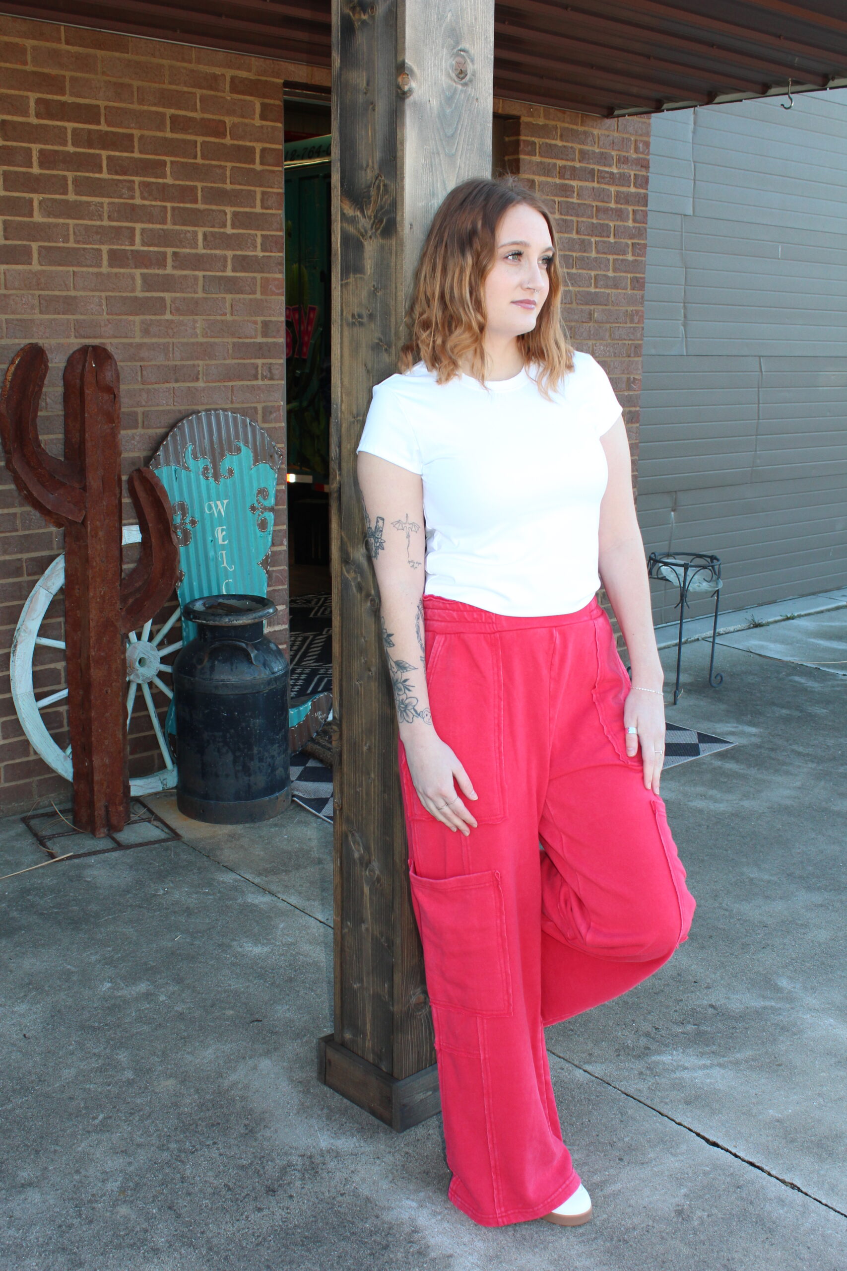 Mineral Wash Wide Leg Cargo Pants-BLACK - Image 4