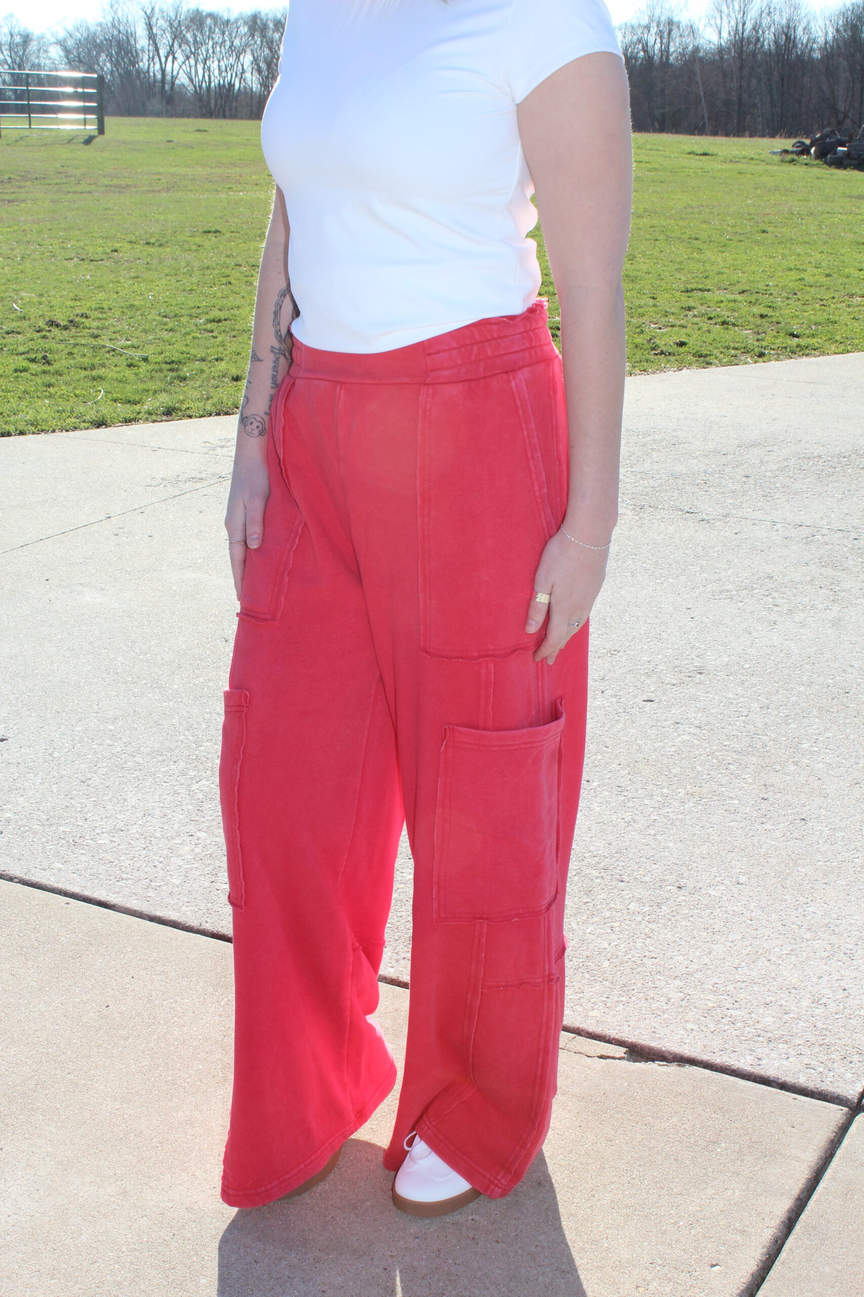 Mineral Wash Wide Leg Cargo Pants-BLACK - Image 5