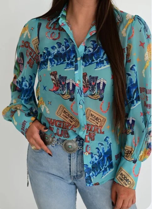 Turquoise Cowgirl Button Up - Image 3