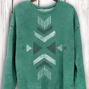 Aztec Chevron Tribal Mineral Wash Sweatshirt - Dusty Green