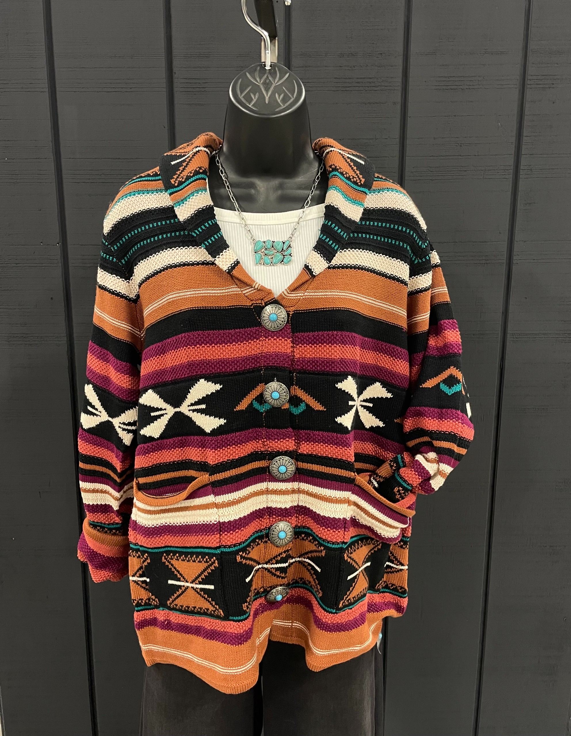 Southwest Cardigan, Purple-Orange