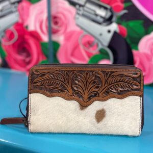 Floral and White Cowhide Wallet