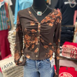 Floral Mesh Button-Up Top