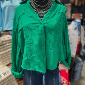 Cropped Green Button-Up