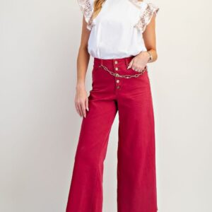 Red Button fly Stretch Pant