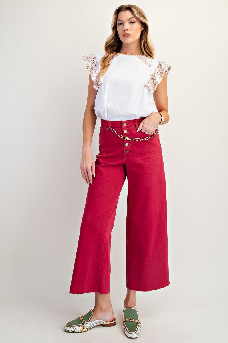 Red Button fly Stretch Pant