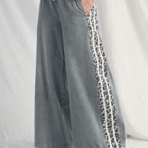 Drawstring wide leg w/leopard