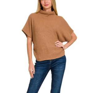 Mock Neck Sweater-Deep Camel