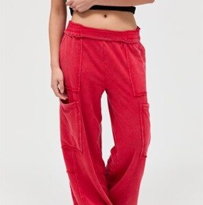 Mineral Wash Wide Leg Cargo Pants-BLACK
