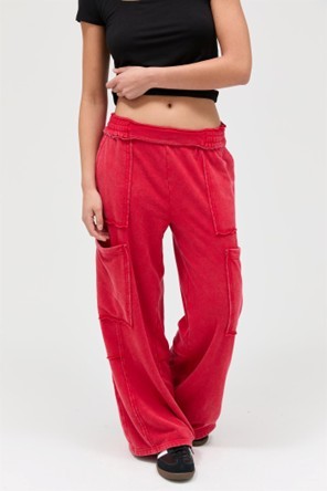 Mineral Wash Wide Leg Cargo Pants-BLACK