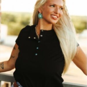 Black Tee With Turquoise Buttons