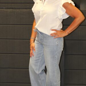 Ivory Collared ruffle short sleeve top