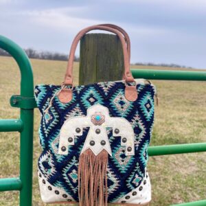 Navy and Turquoise Geometric Southwestern Bag