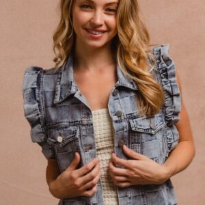 Vintage washed gingham denim vest