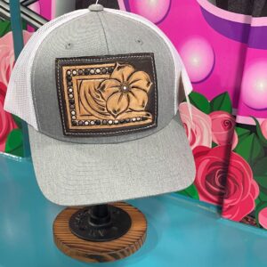 Grey/White tooled leather hat