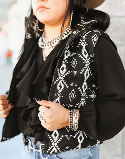 Black-White Aztec Puffer Vest
