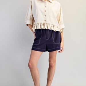 Bone-button up ruffle hem