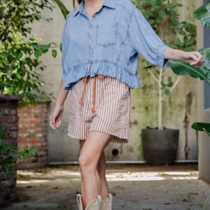 Denim-Button up ruffle hem