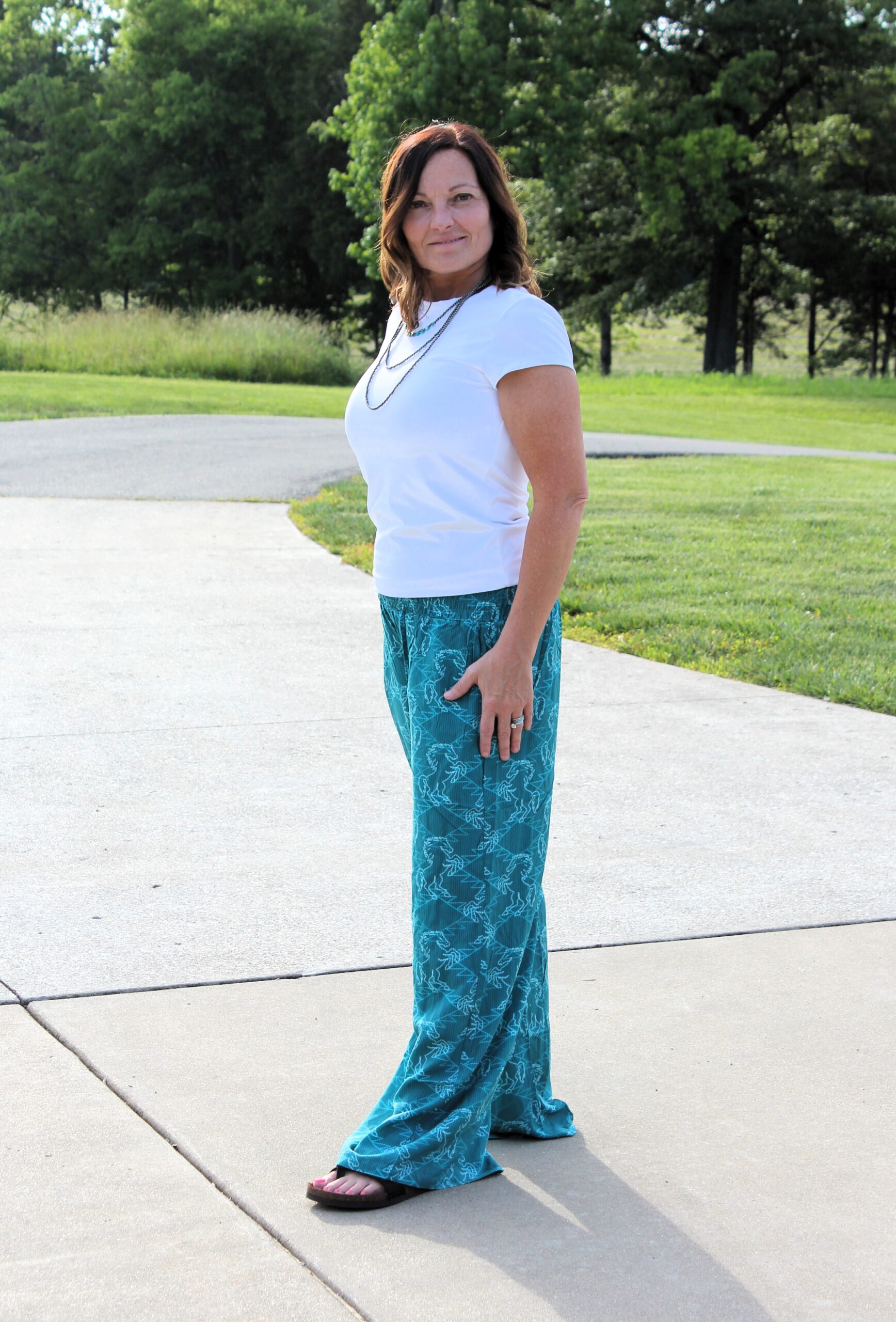 Teal Horse Print Pants - Image 2