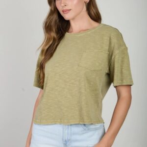 Light Olive Raw Edge Top