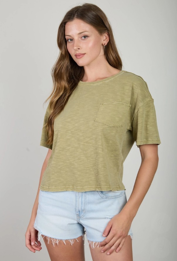 Light Olive Raw Edge Top