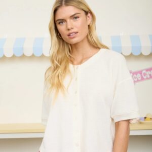 Textured Knit button down-Cream
