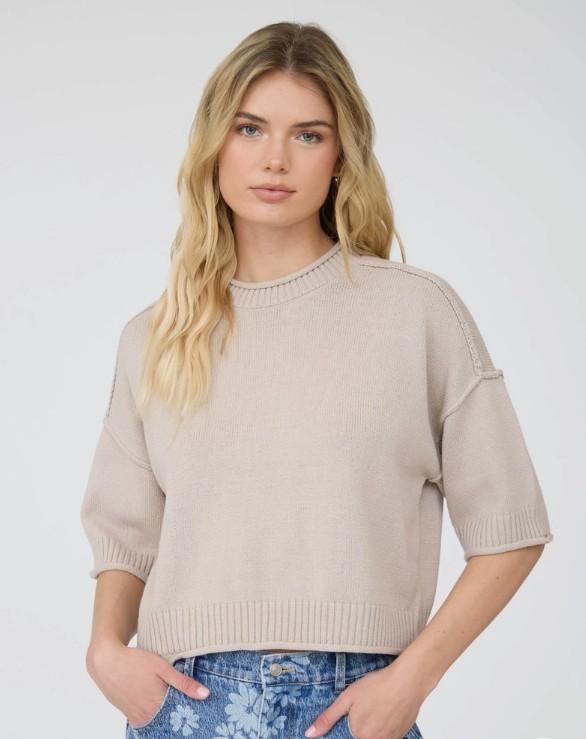 Short Sleeve Sweater-Taupe
