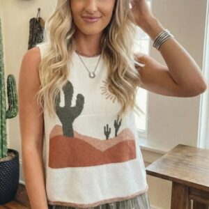 Cactus Desert Knit Sweater Tank