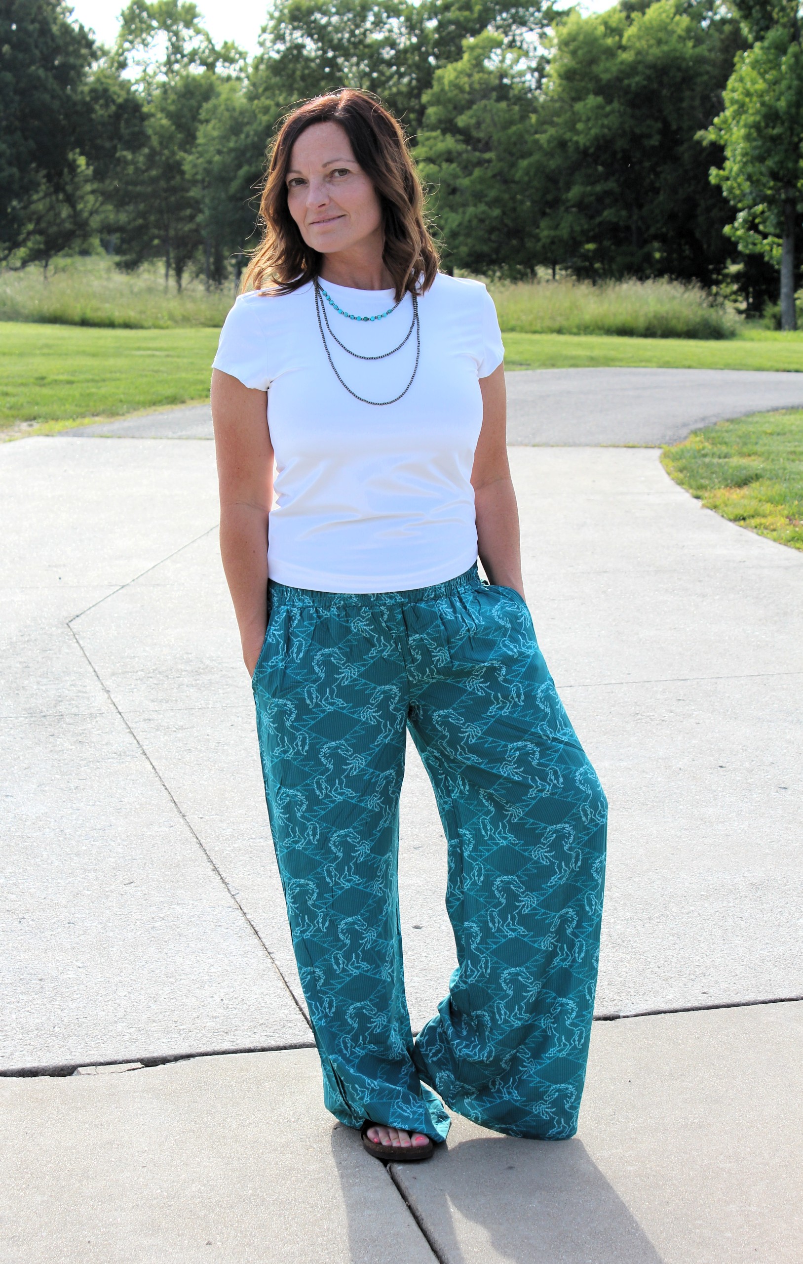 Teal Horse Print Pants