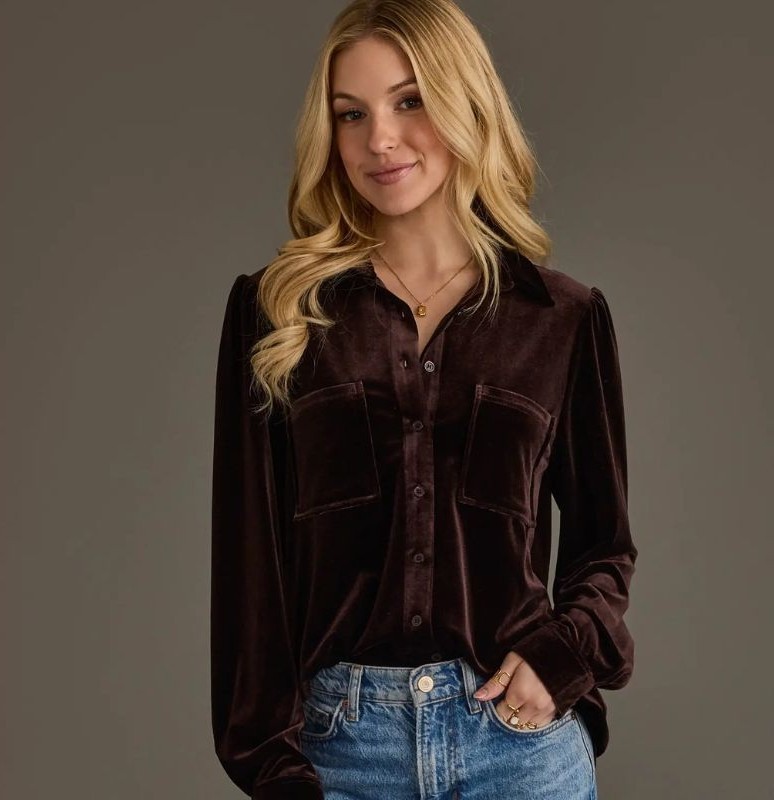 Expresso Velvet Button Up