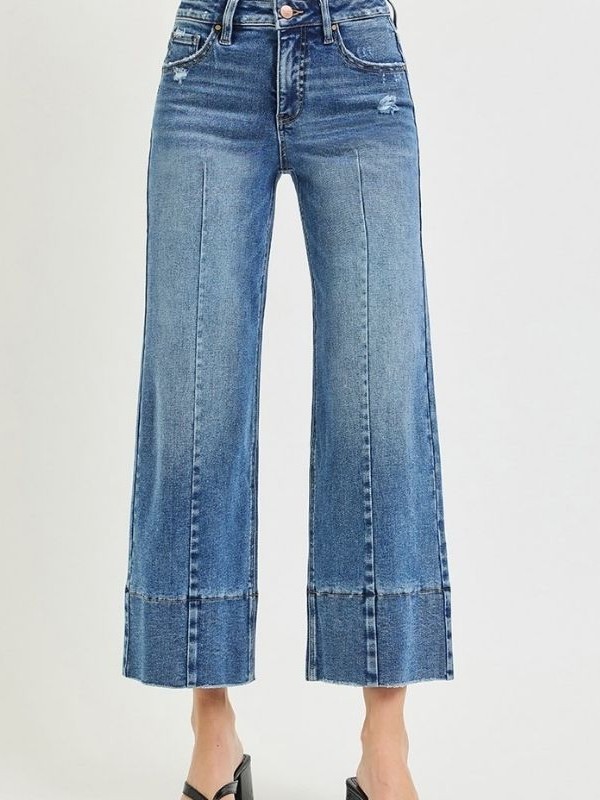 Risen Tummy Control High Rise Cropped Wide Leg Jeans