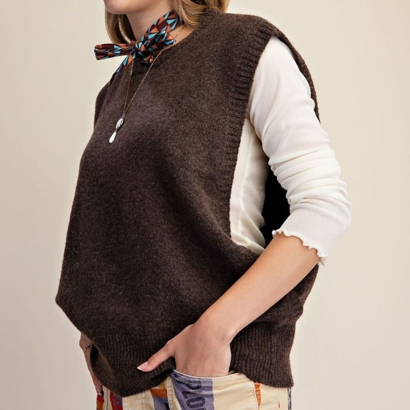 Brown oversized sweater vest